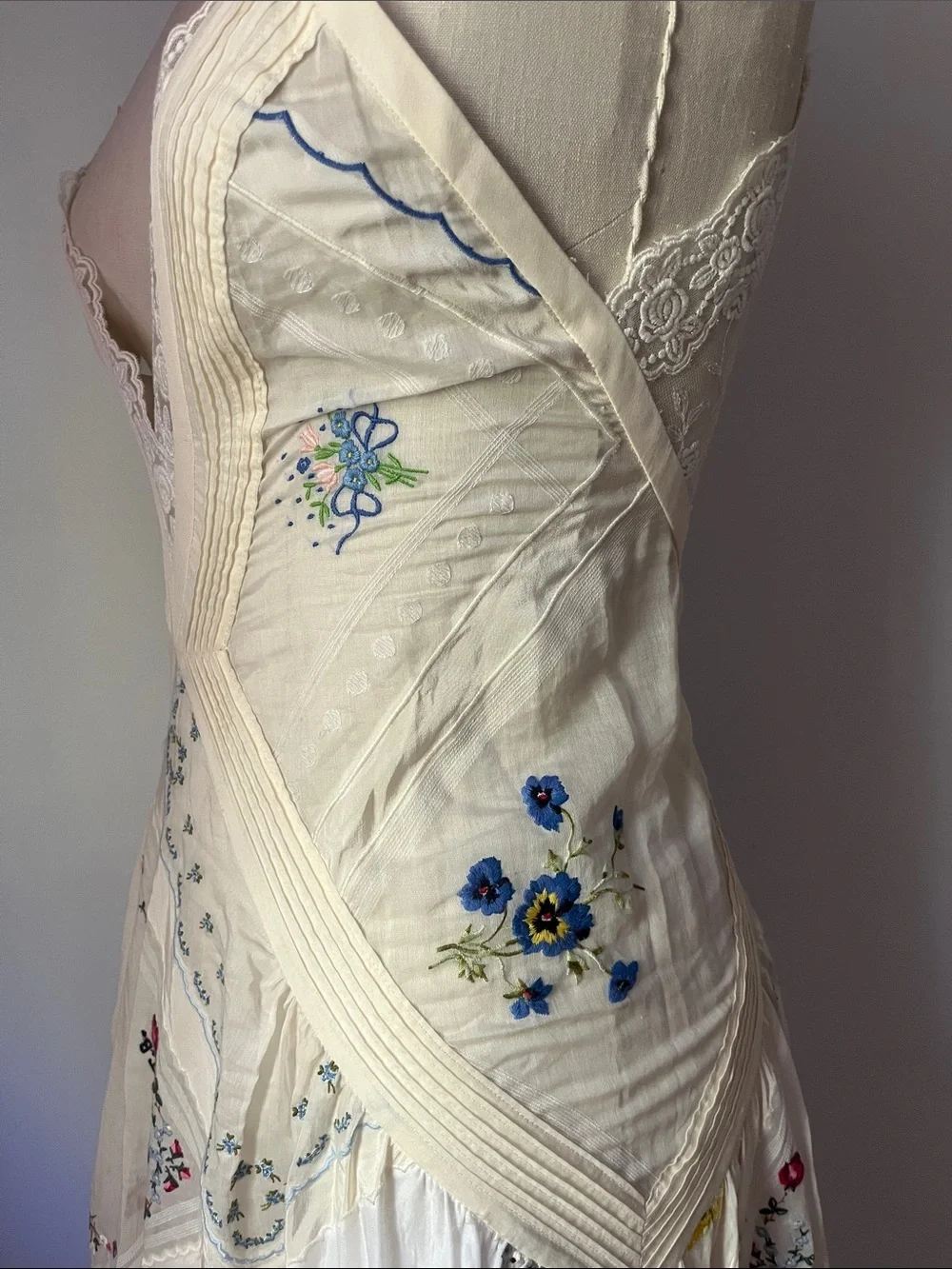 Tory Burch Cream Handkerchief Slip Maxi Dress with Embroidered Accents - Picture 4 of 6